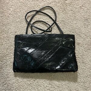 Vintage Ronay snake pattern black leather shoulder bag or clutch